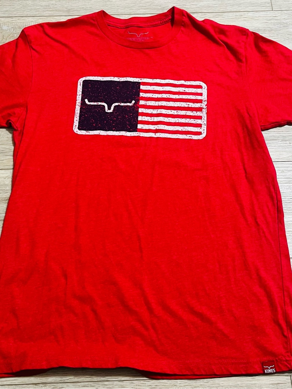 Kimes Ranch Red Short Sleeve Graphic Tee with Navy & White Flag Motif